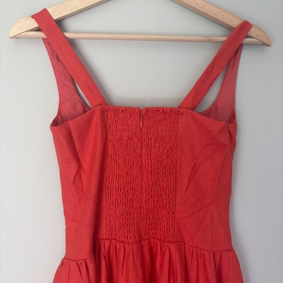 NEW Reformation Janu Midi Linen Dress Red Coral Orange | US 0 UK 4 - Picture 11 of 16